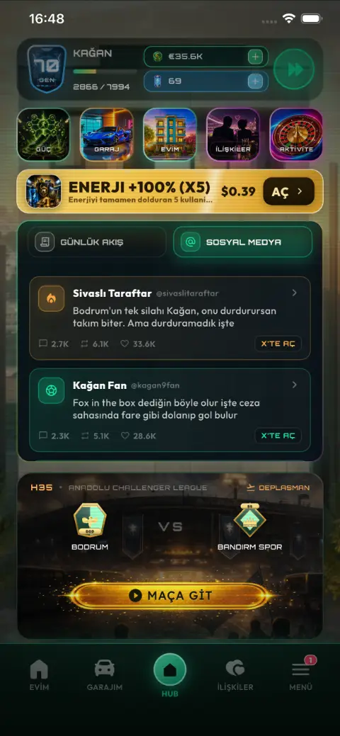 Striker Saga futbolcu karakter oluşturma ekranı
