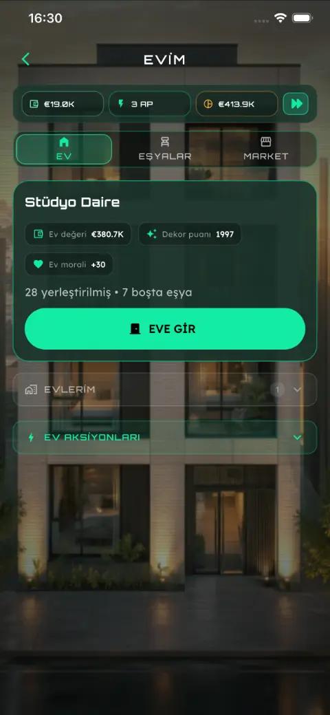 Striker Saga ev ve yaşam tarzı ekranı